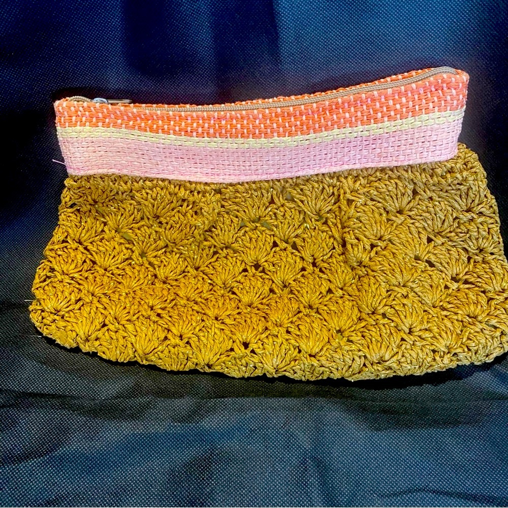 Stylish Pink and Tan Woven Women's Clutch Bag